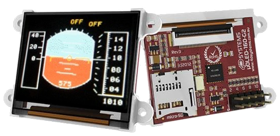 Bild vom uoled-160-g2 mit künstlichem Horizont und Platinenansicht